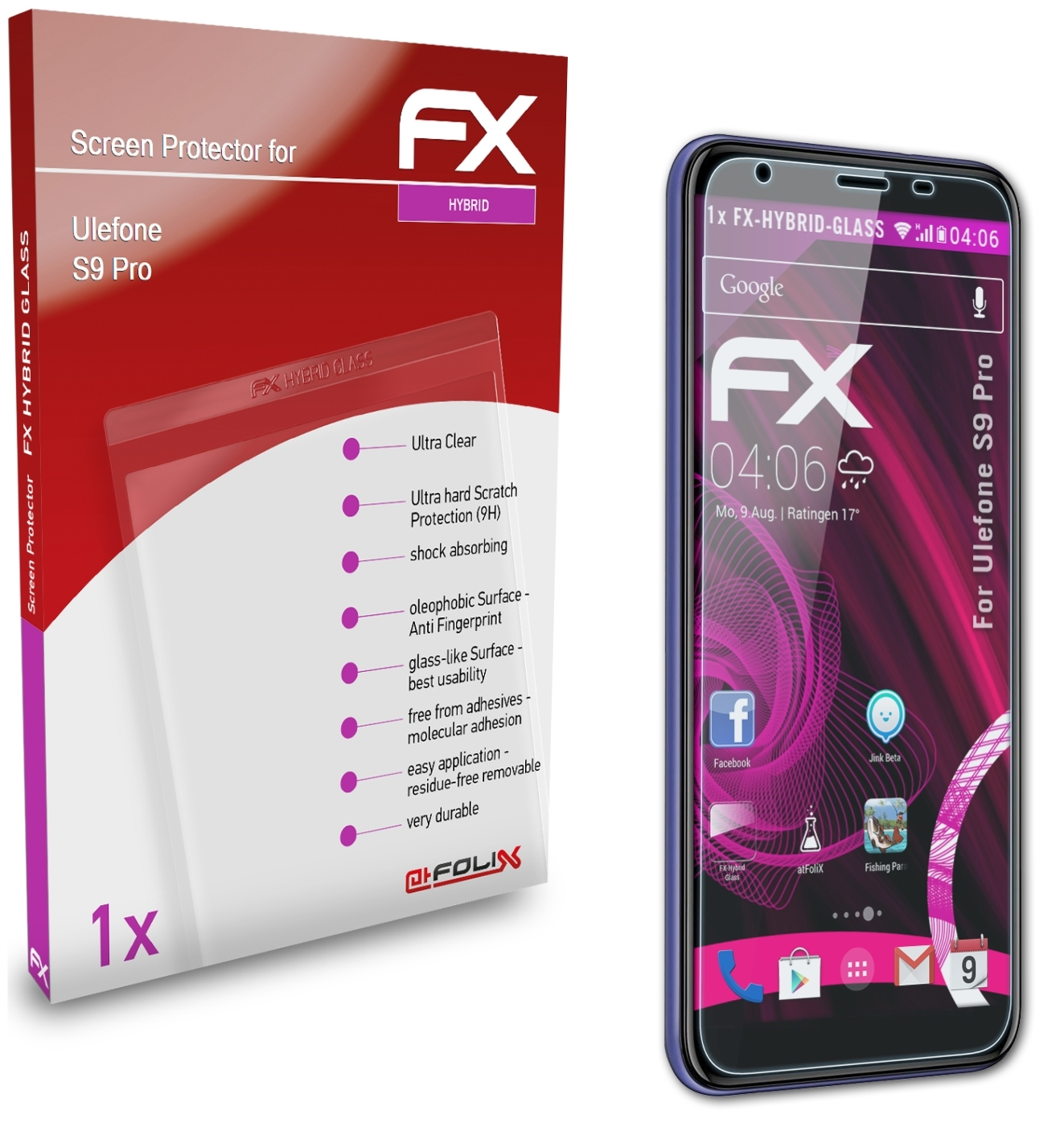 ATFOLIX FX-Hybrid-Glass Schutzglas(für Ulefone Pro) S9