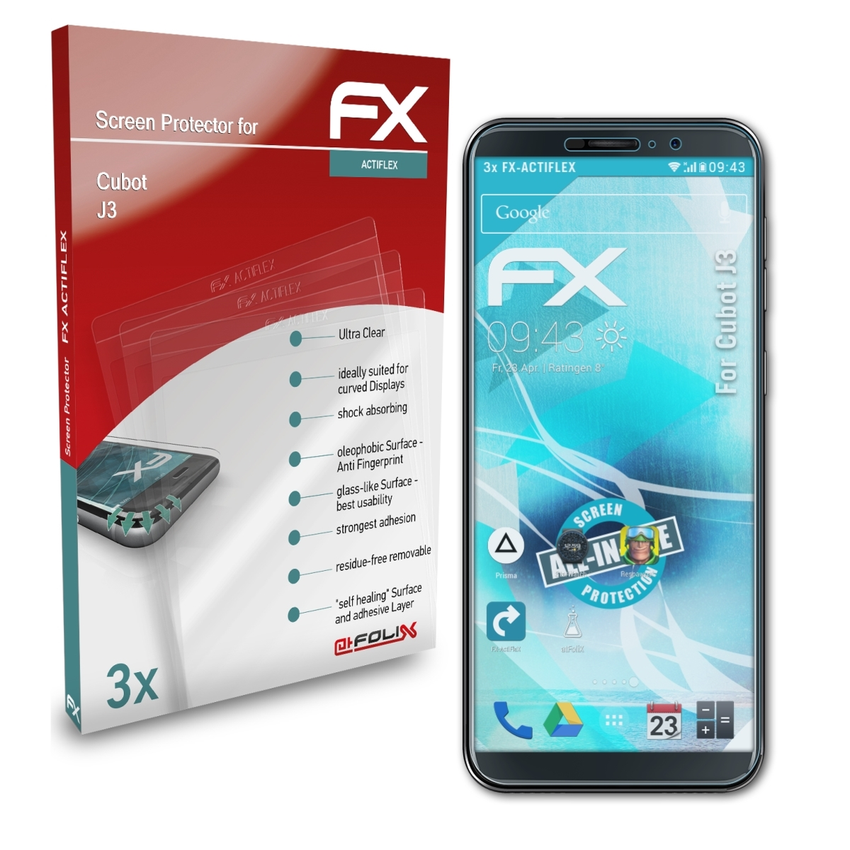 FX-ActiFleX Cubot ATFOLIX J3) 3x Displayschutz(für