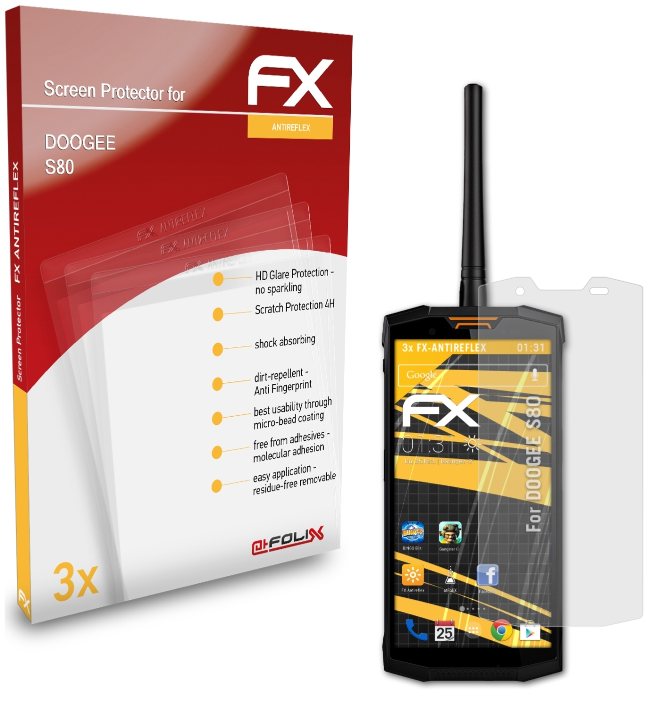 3x S80) FX-Antireflex ATFOLIX Displayschutz(für Doogee