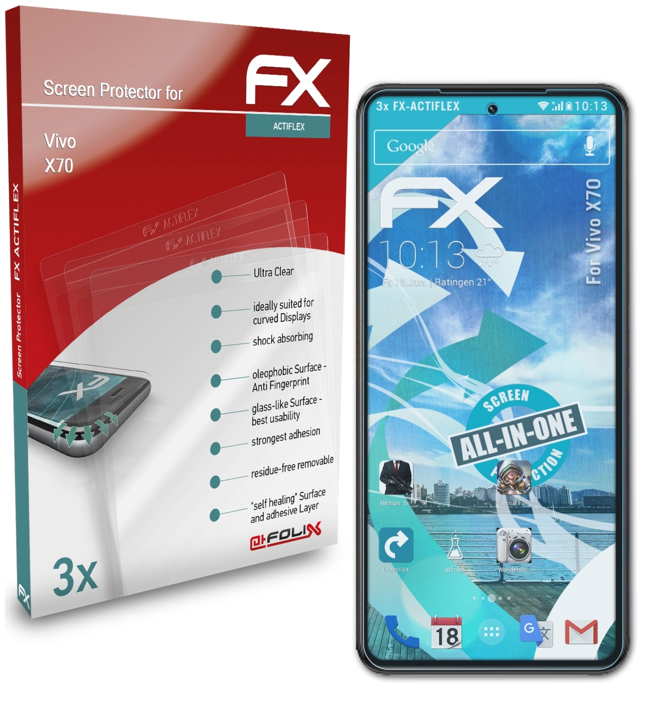 ATFOLIX Displayschutz(für Vivo FX-ActiFleX X70) 3x