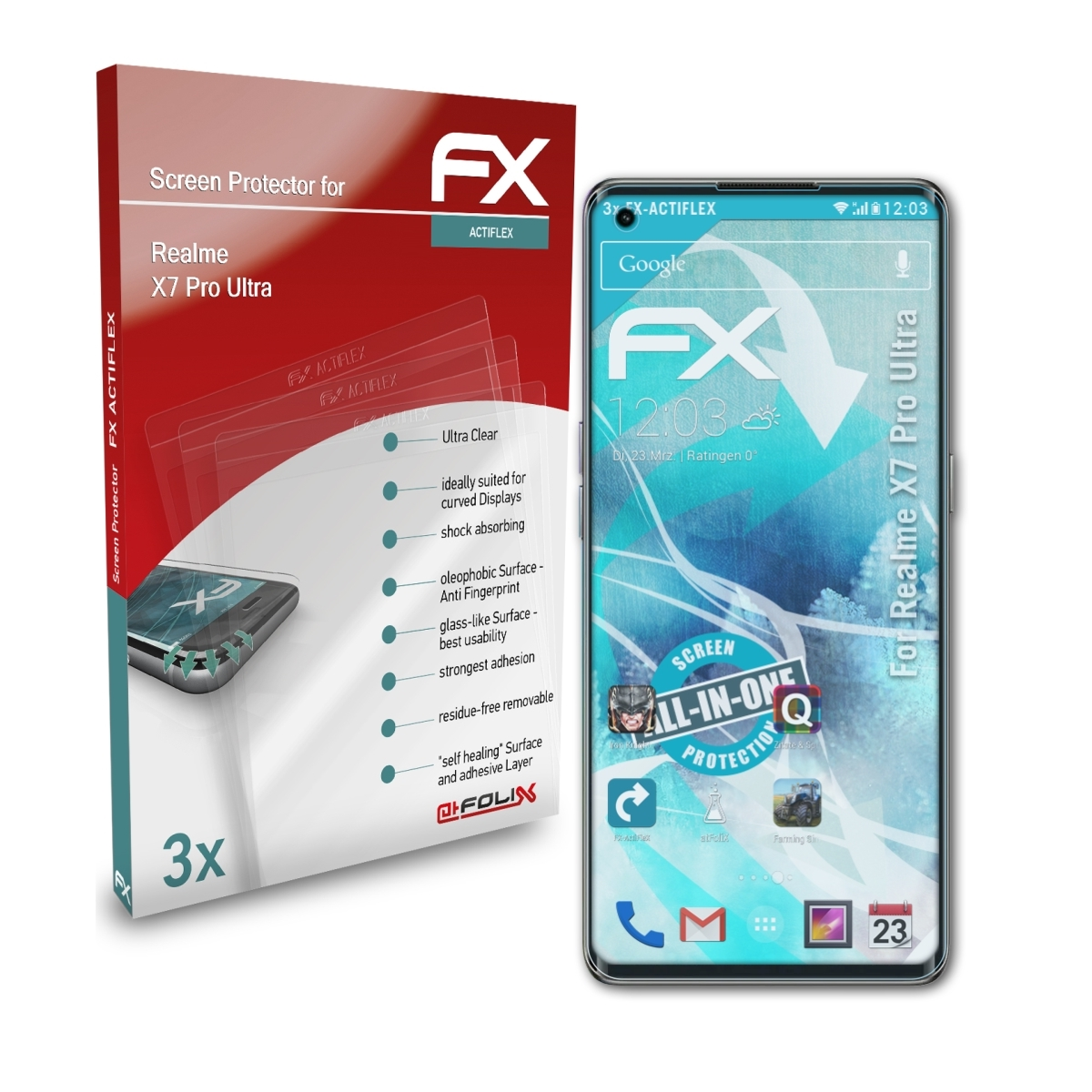 ATFOLIX 3x FX-ActiFleX Displayschutz(für Realme Ultra) Pro X7