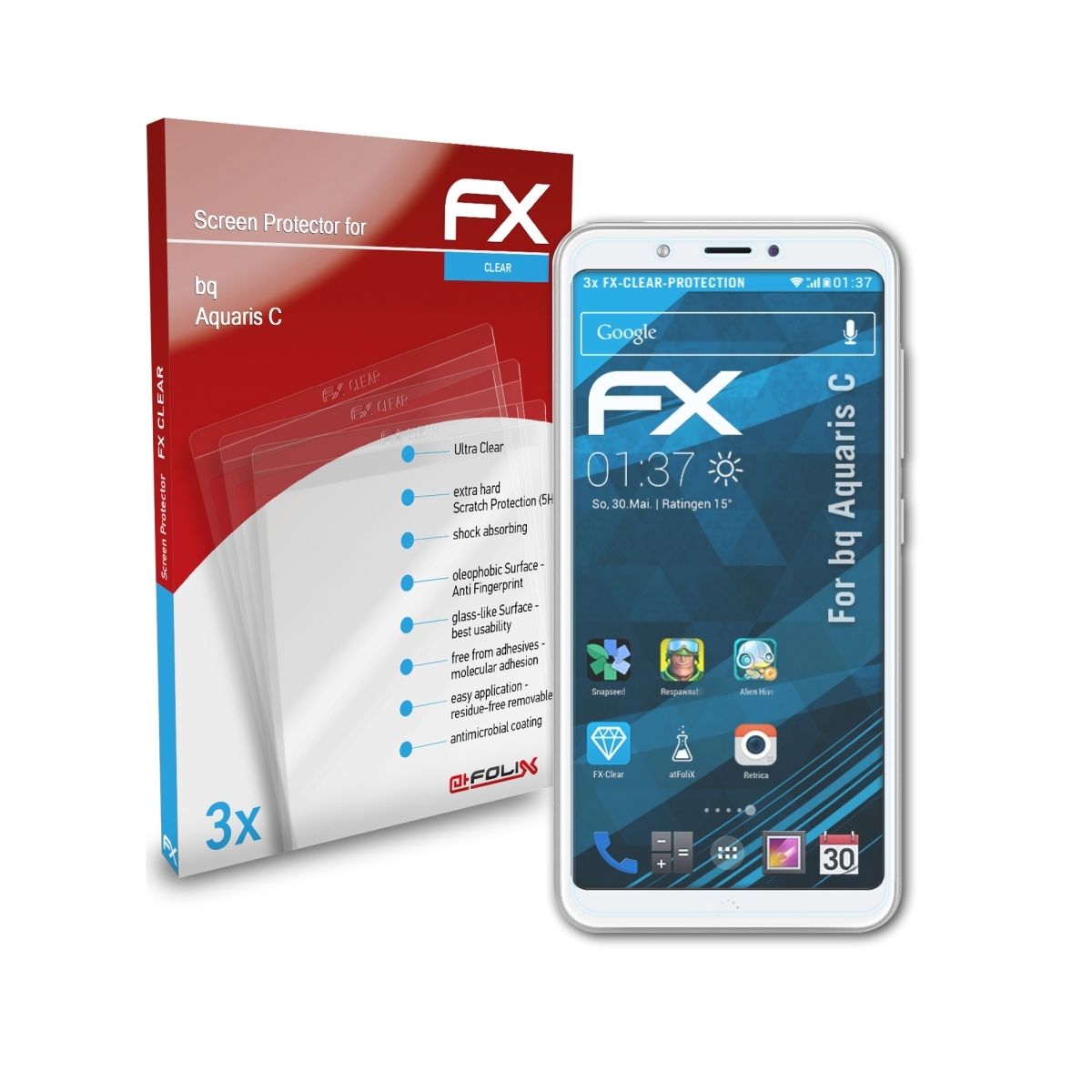 3x ATFOLIX bq Displayschutz(für C) FX-Clear Aquaris