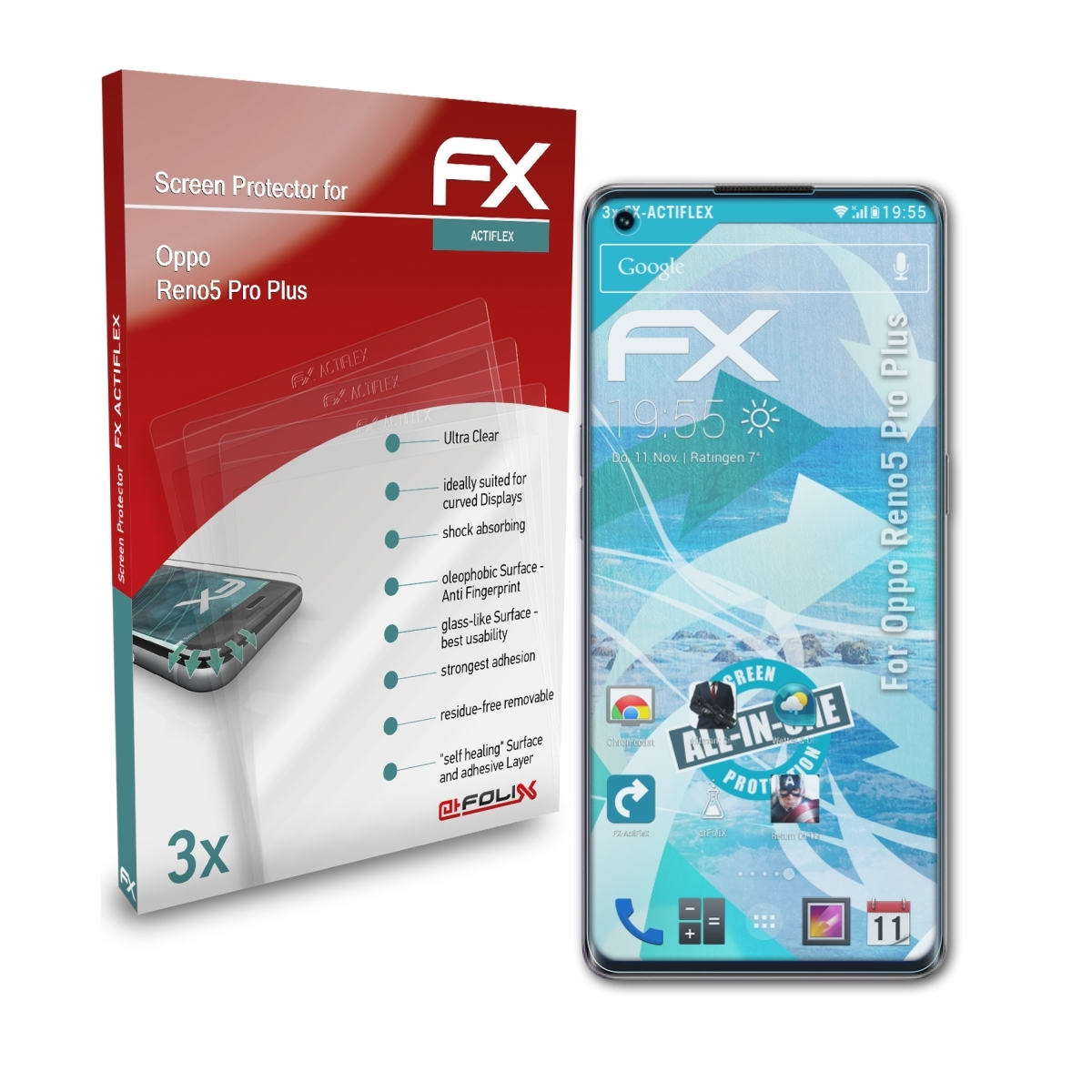 Oppo Displayschutz(für Pro 3x ATFOLIX Plus) FX-ActiFleX Reno5