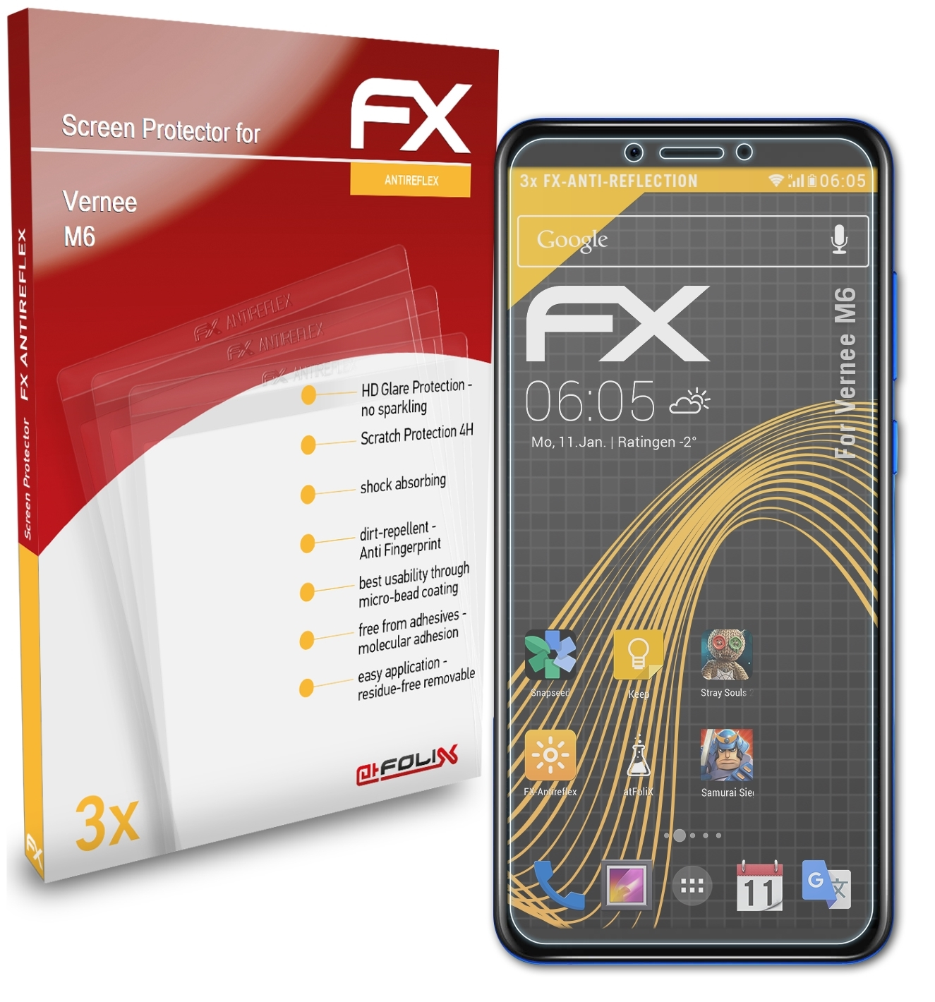 ATFOLIX 3x FX-Antireflex Displayschutz(für Vernee M6)