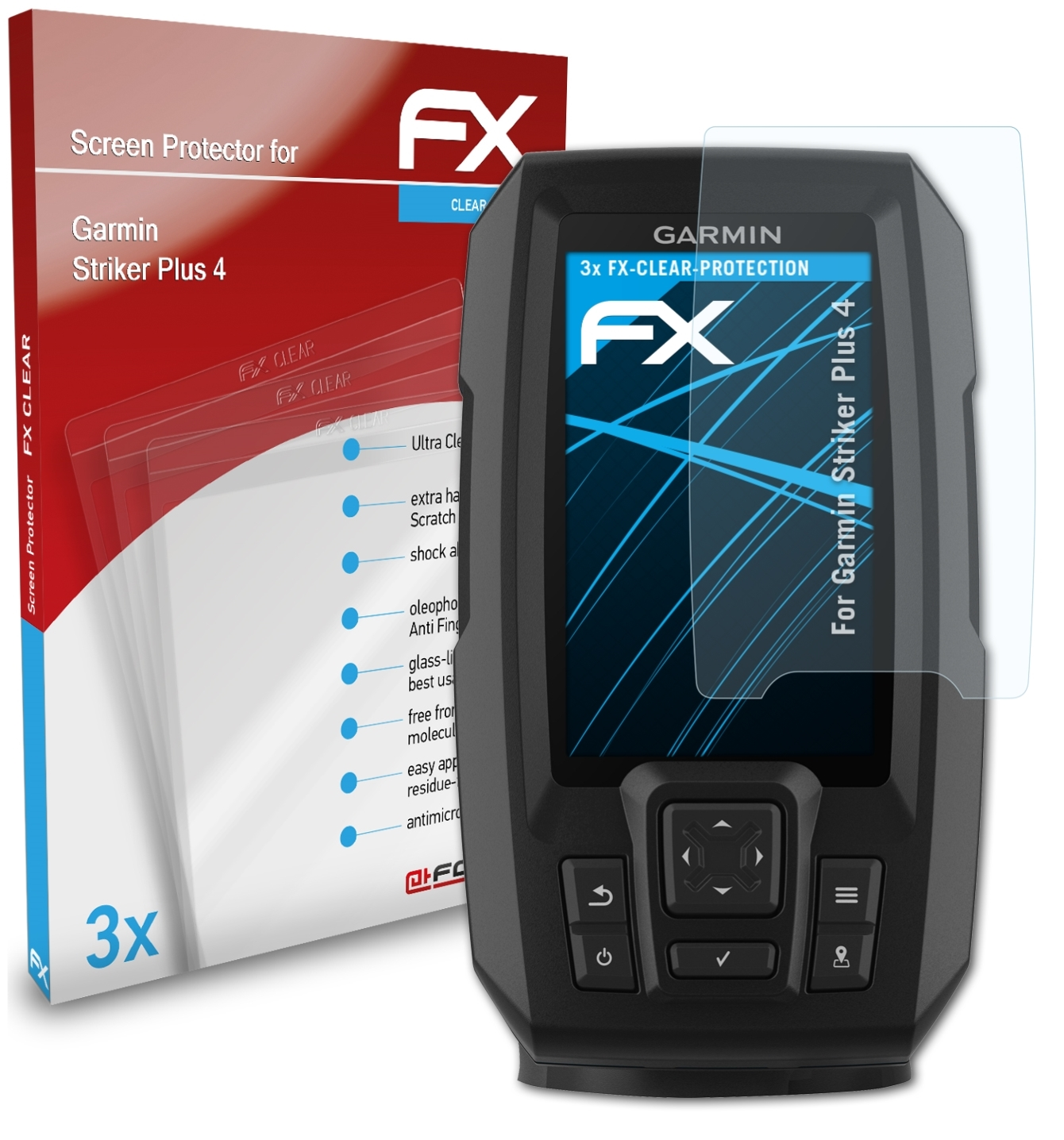 4) Plus 3x FX-Clear ATFOLIX Displayschutz(für Striker Garmin