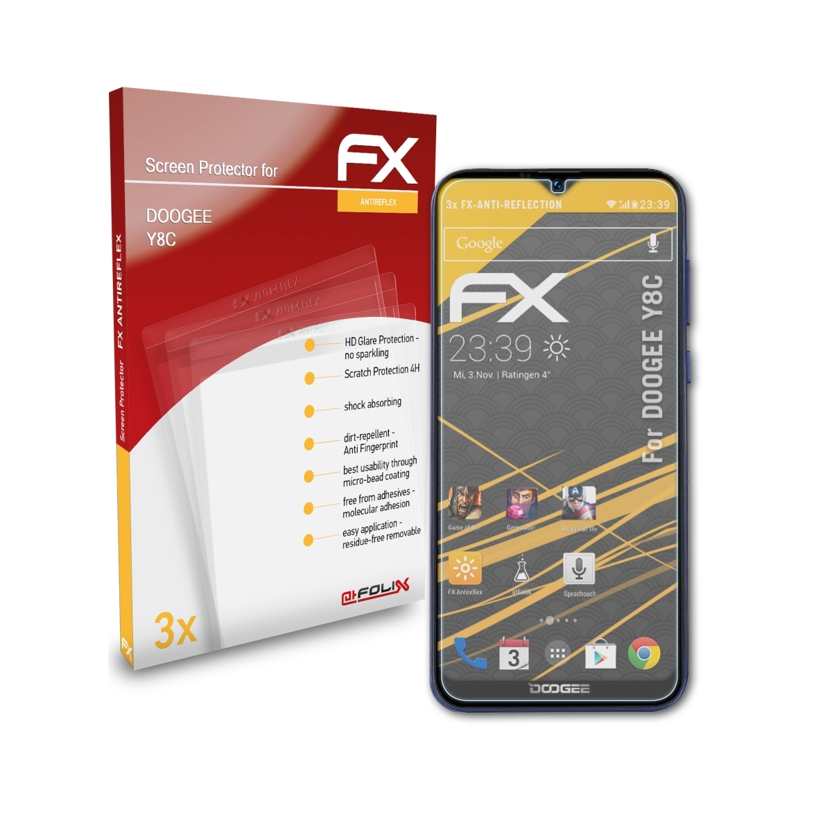 ATFOLIX Y8C) Doogee 3x Displayschutz(für FX-Antireflex