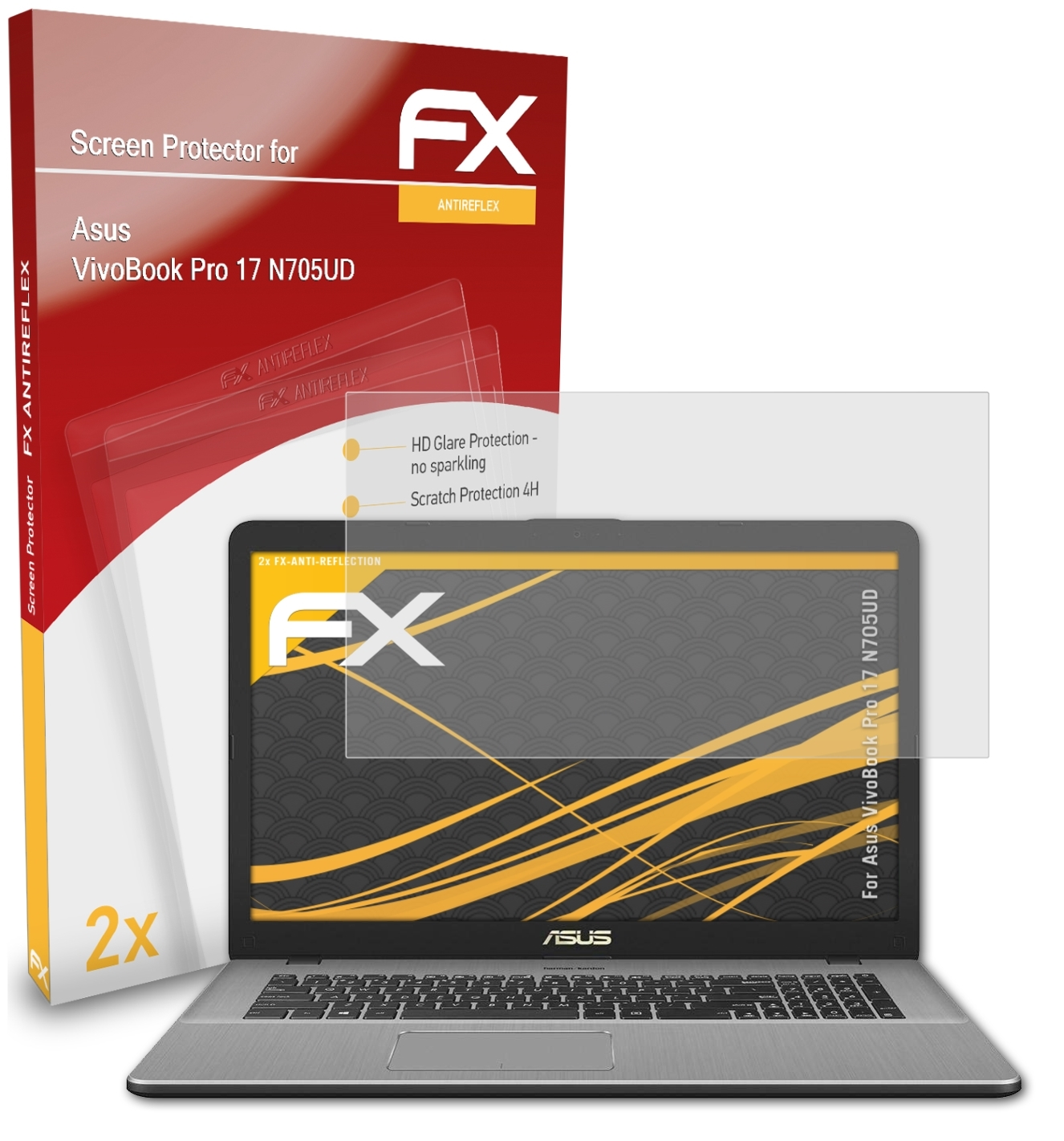 2x Asus (N705UD)) VivoBook Pro ATFOLIX FX-Antireflex 17 Displayschutz(für