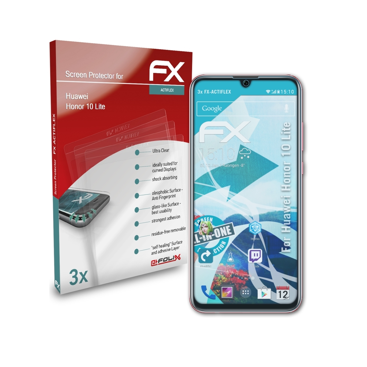 Lite) Honor Huawei 10 FX-ActiFleX ATFOLIX 3x Displayschutz(für