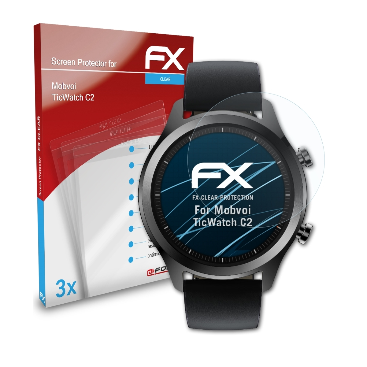 ATFOLIX 3x FX-Clear Displayschutz(für Mobvoi TicWatch C2)