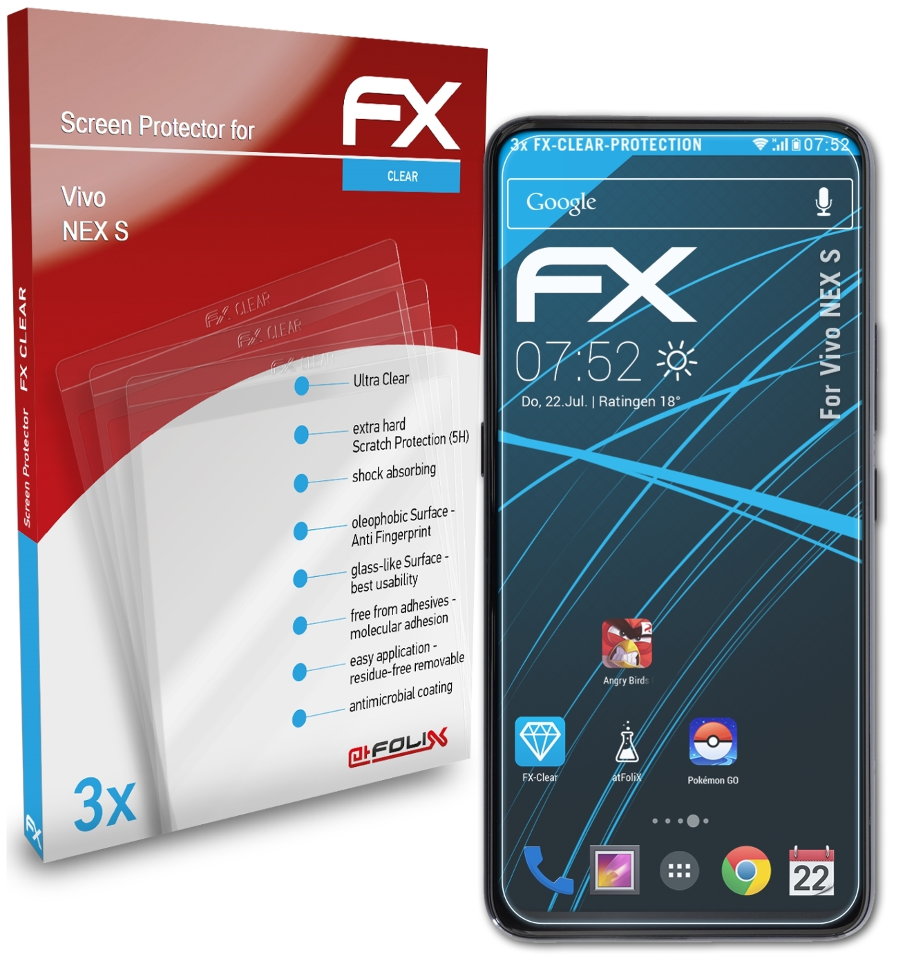 ATFOLIX 3x FX-Clear NEX Displayschutz(für Vivo S)