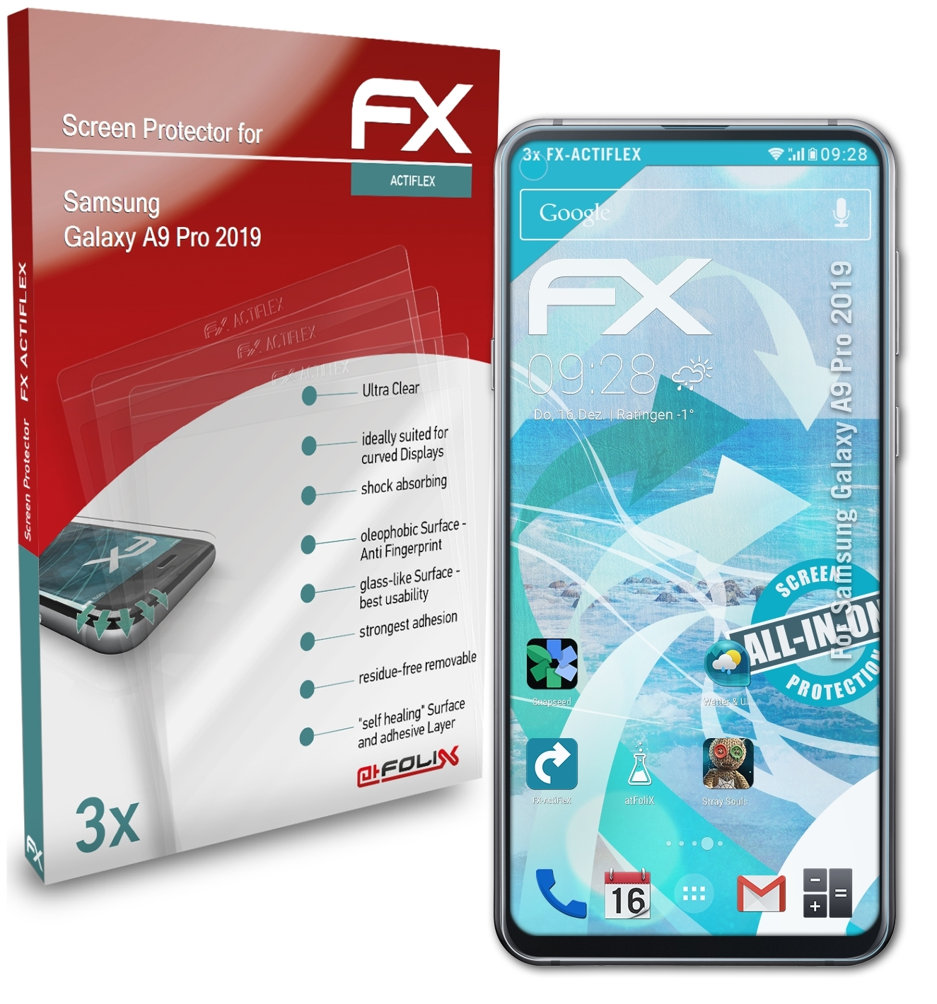 ATFOLIX 3x FX-ActiFleX Displayschutz(für Galaxy 2019) A9 Pro Samsung