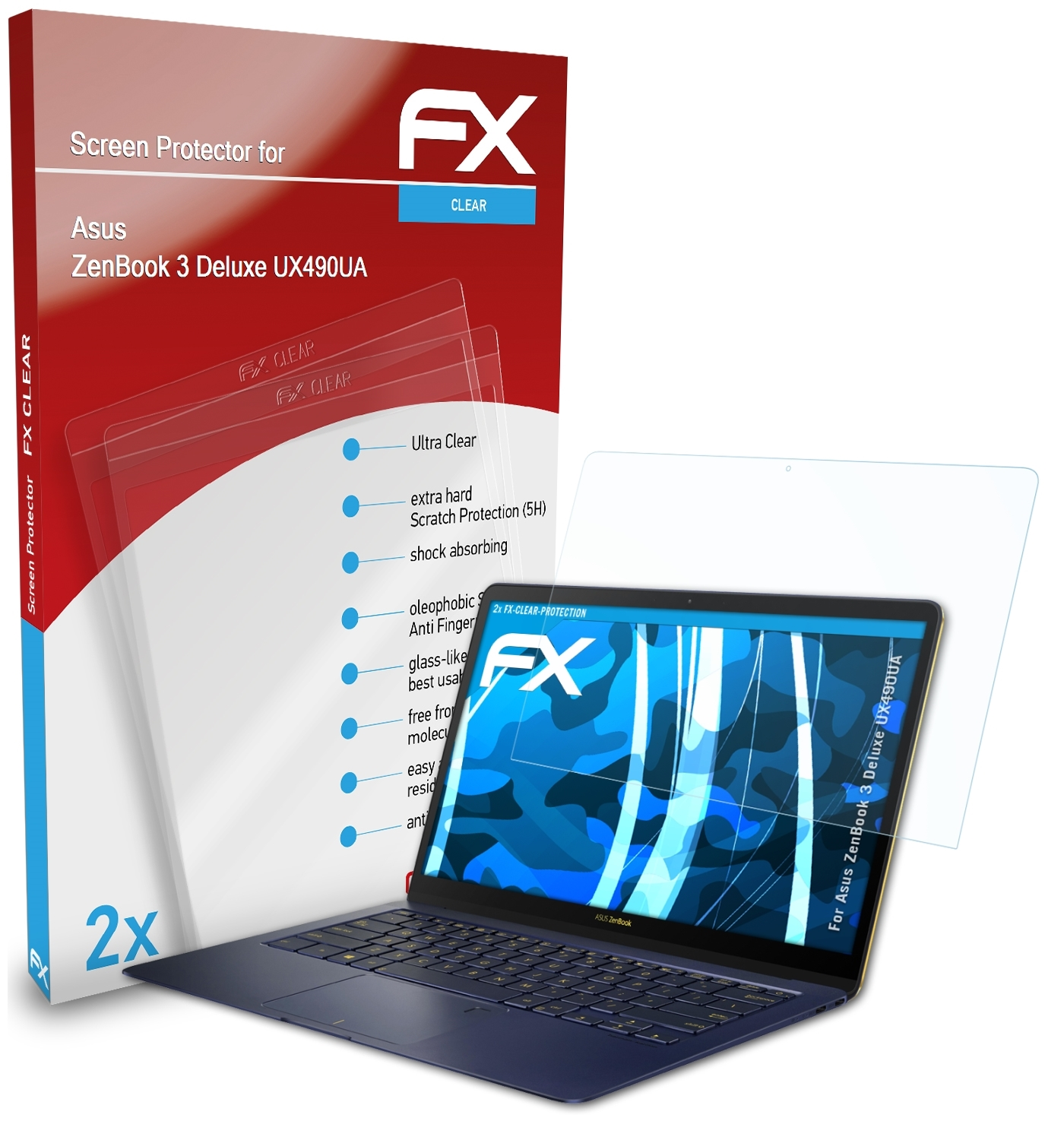 ATFOLIX 2x Deluxe 3 Asus ZenBook (UX490UA)) FX-Clear Displayschutz(für