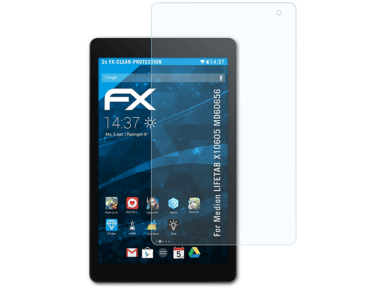 ATFOLIX 2x FX-Clear Displayschutz(für Medion LIFETAB X10605 (MD60656))