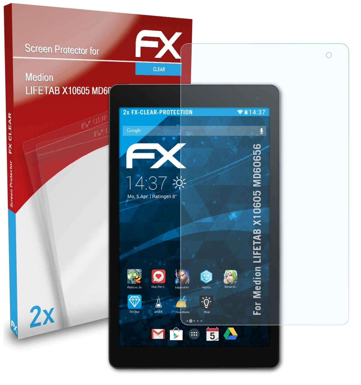 ATFOLIX 2x FX-Clear LIFETAB Displayschutz(für Medion (MD60656)) X10605