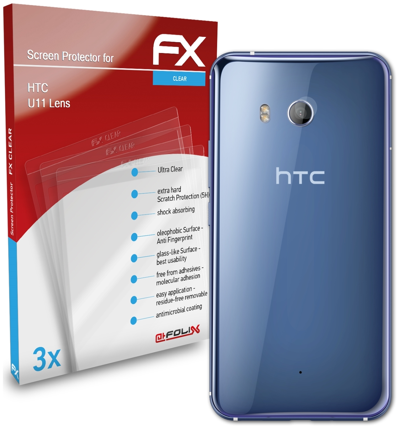 ATFOLIX 3x FX-Clear Displayschutz(für HTC Lens) U11