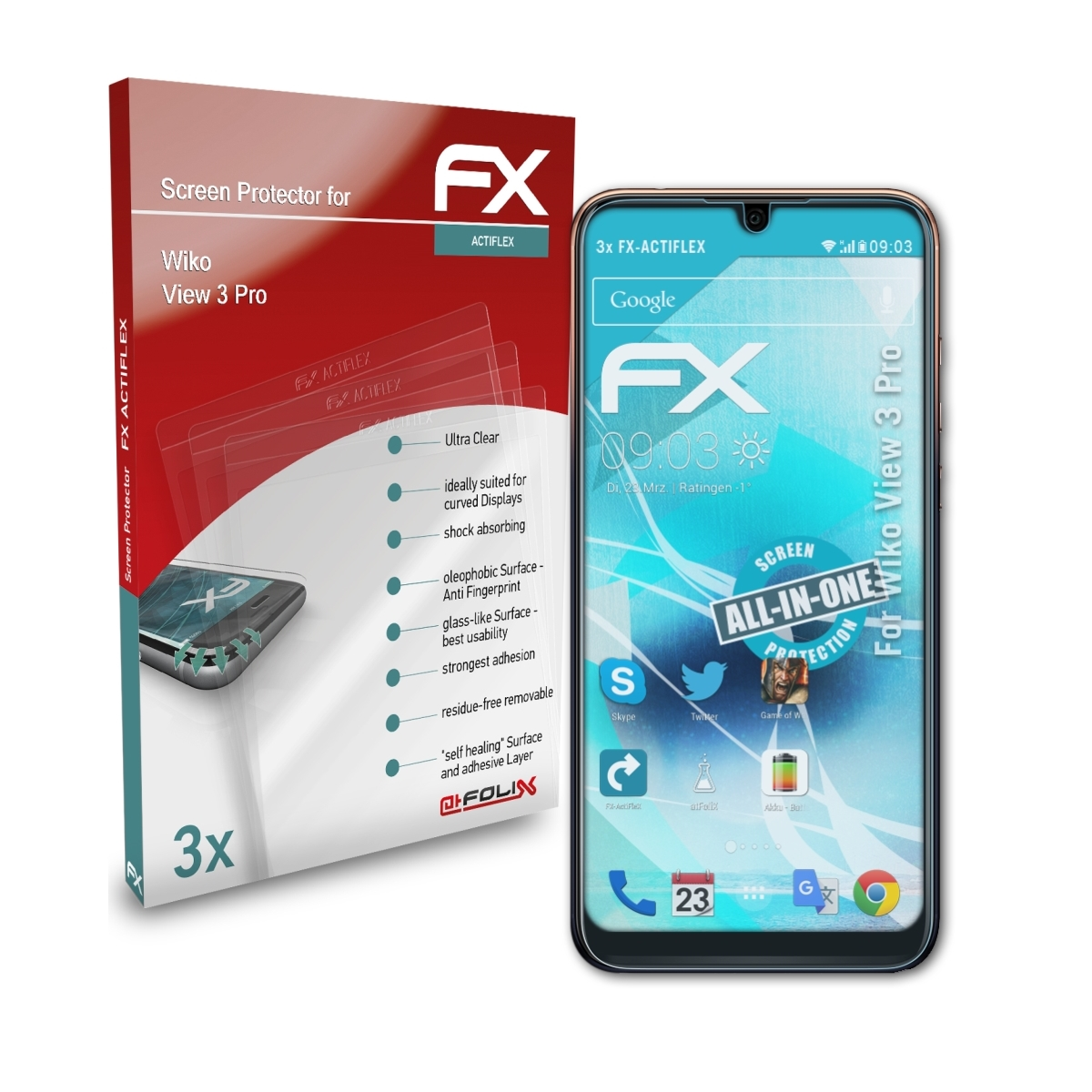 ATFOLIX 3x FX-ActiFleX Displayschutz(für Pro) View Wiko 3