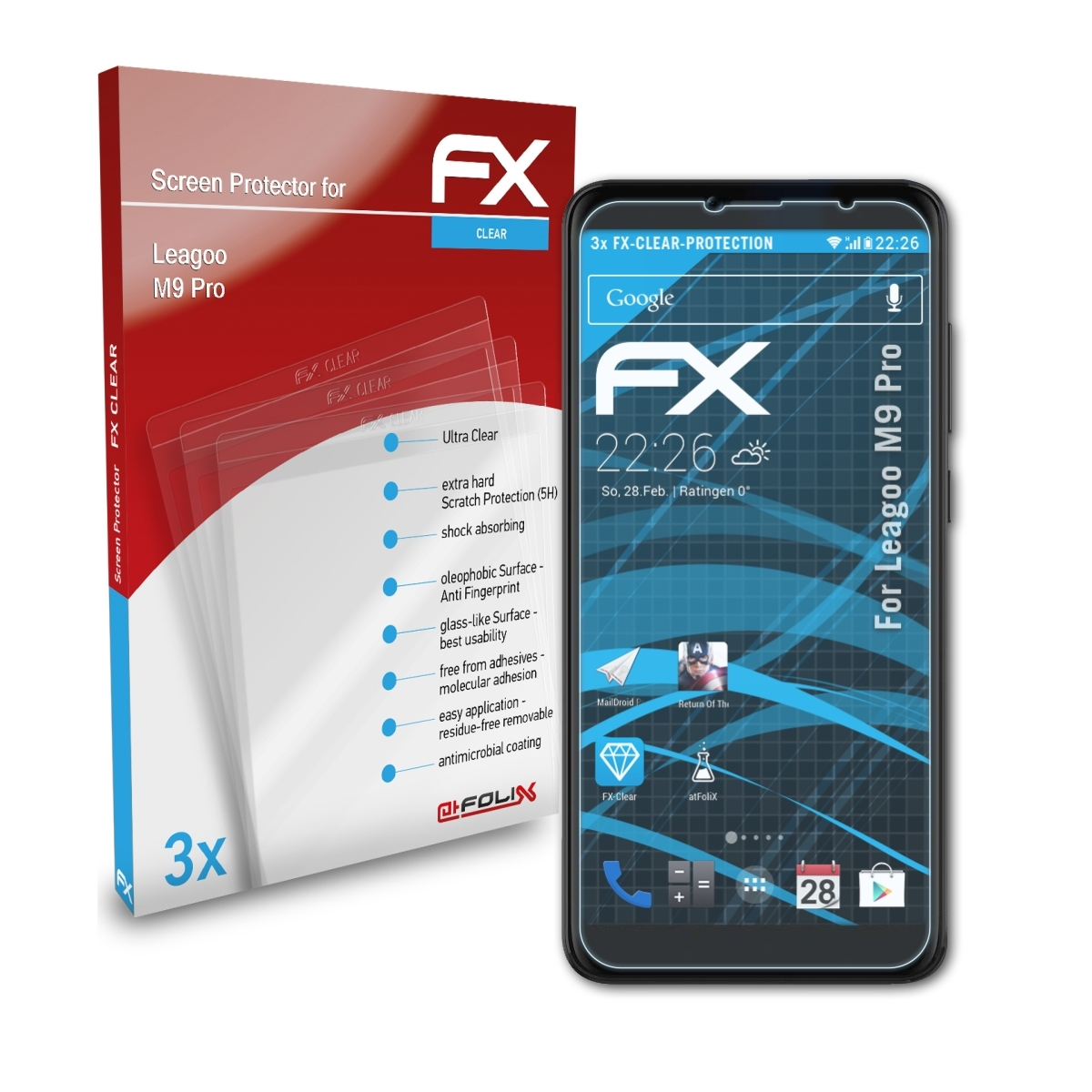 Displayschutz(für FX-Clear Leagoo ATFOLIX M9 3x Pro)