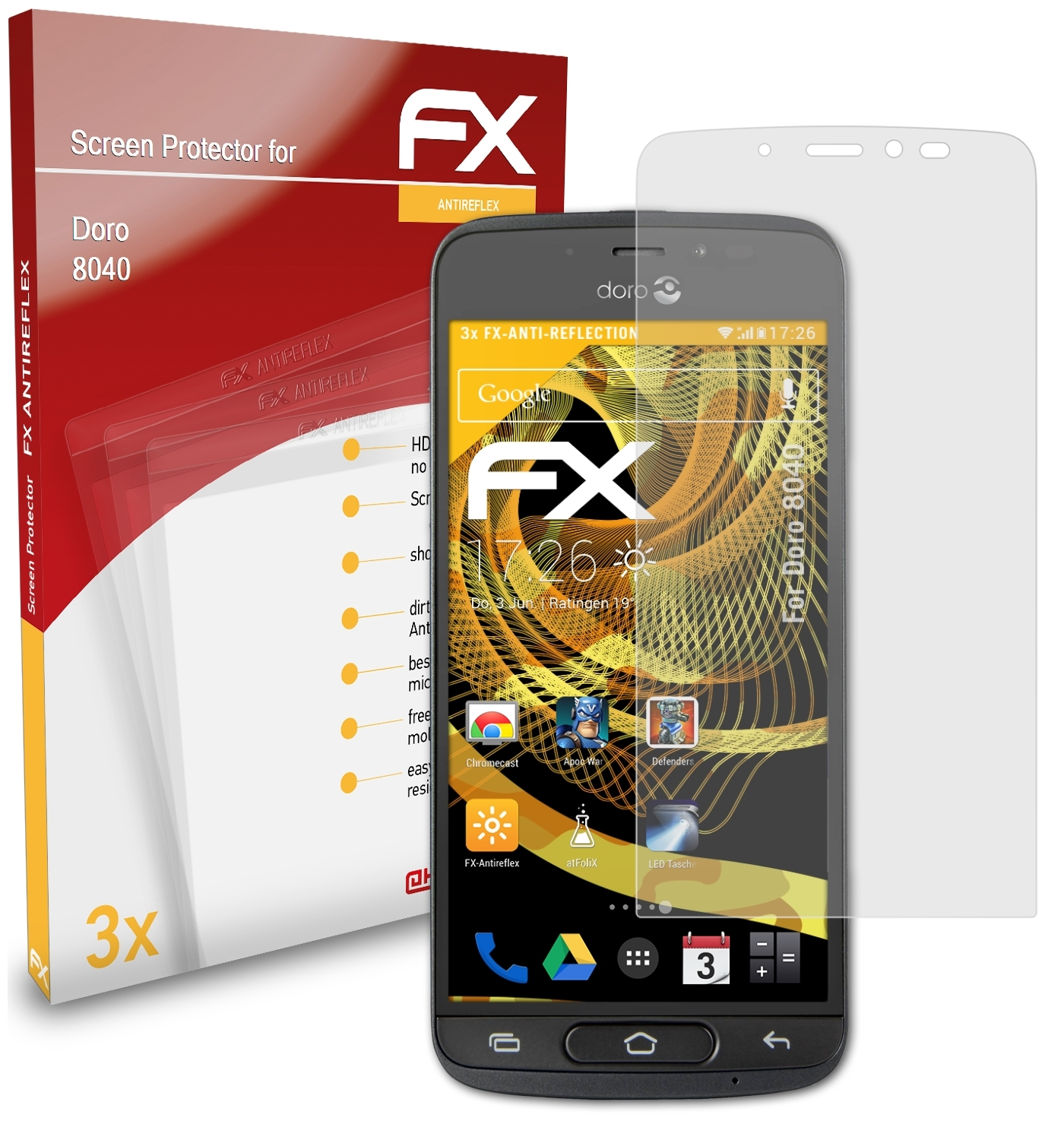 ATFOLIX 3x FX-Antireflex Displayschutz(für Doro 8040)