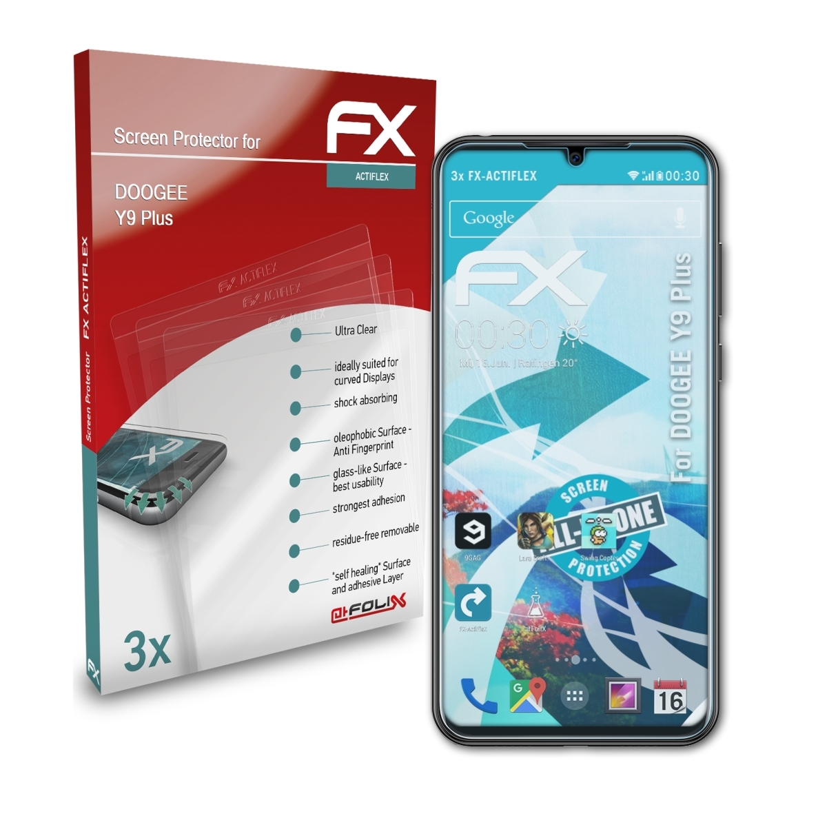 ATFOLIX 3x FX-ActiFleX Displayschutz(für Y9 Plus) Doogee