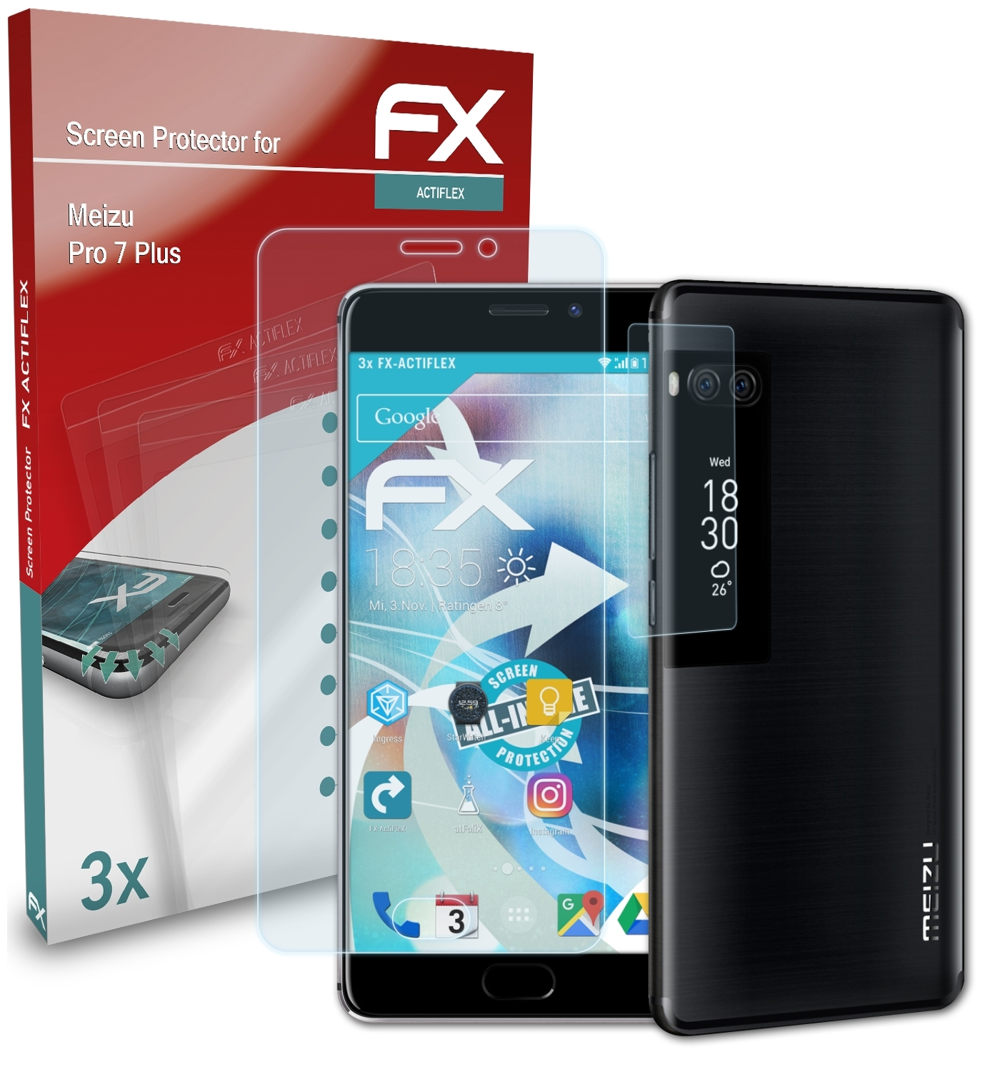 7 Plus) Pro 3x Displayschutz(für ATFOLIX Meizu FX-ActiFleX