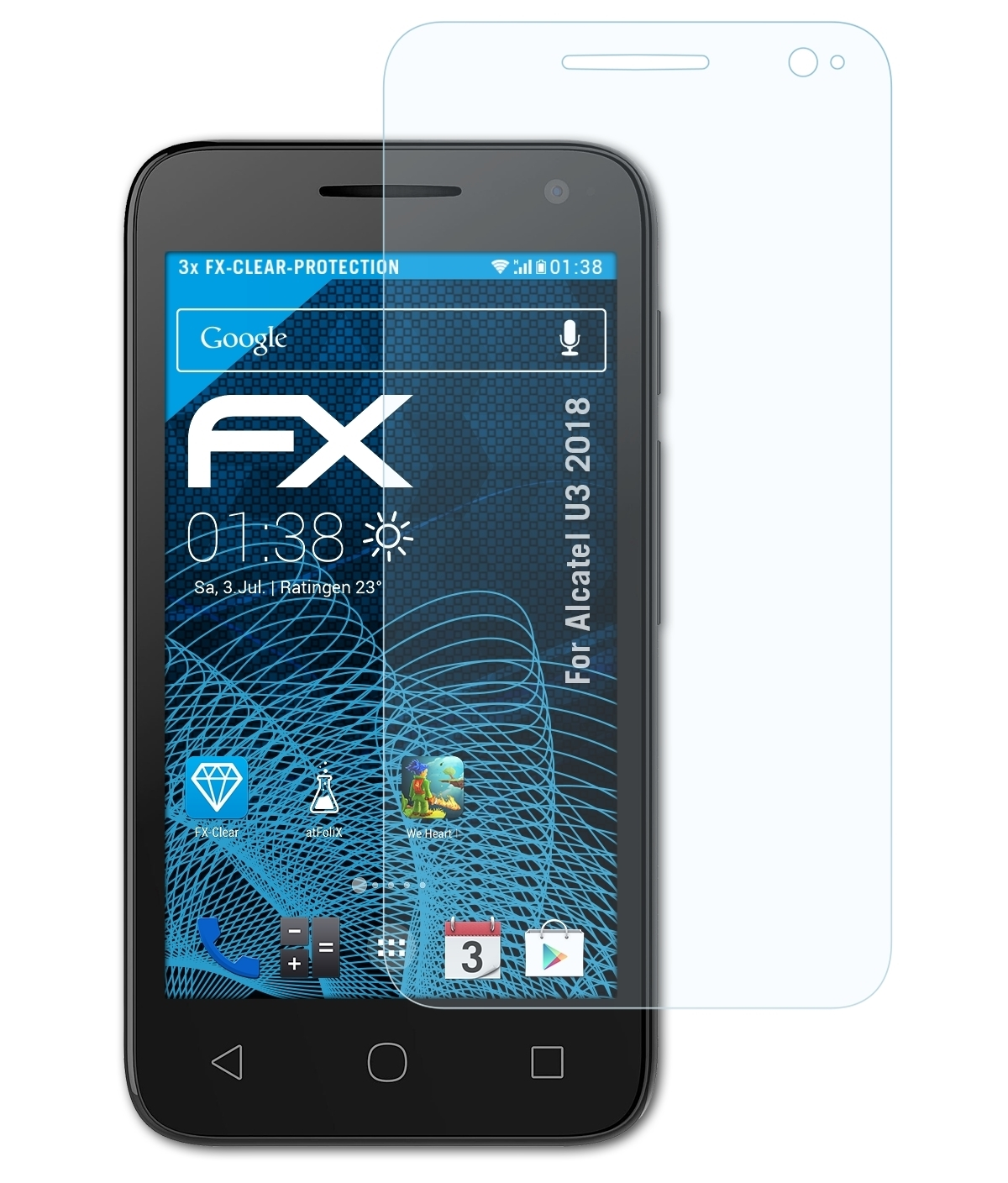 U3 ATFOLIX Alcatel 3x 2018) FX-Clear Displayschutz(für