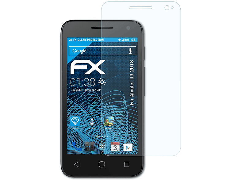 3x FX-Clear Displayschutz(für 2018) Alcatel U3 ATFOLIX