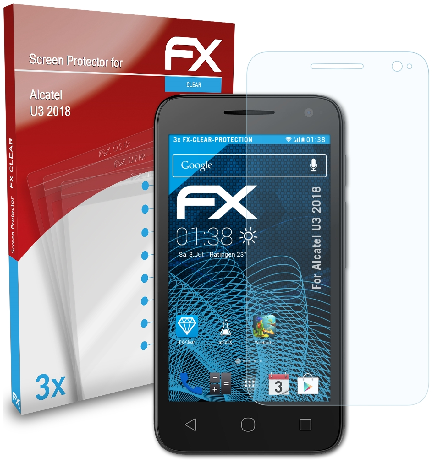 3x FX-Clear ATFOLIX Displayschutz(für 2018) Alcatel U3