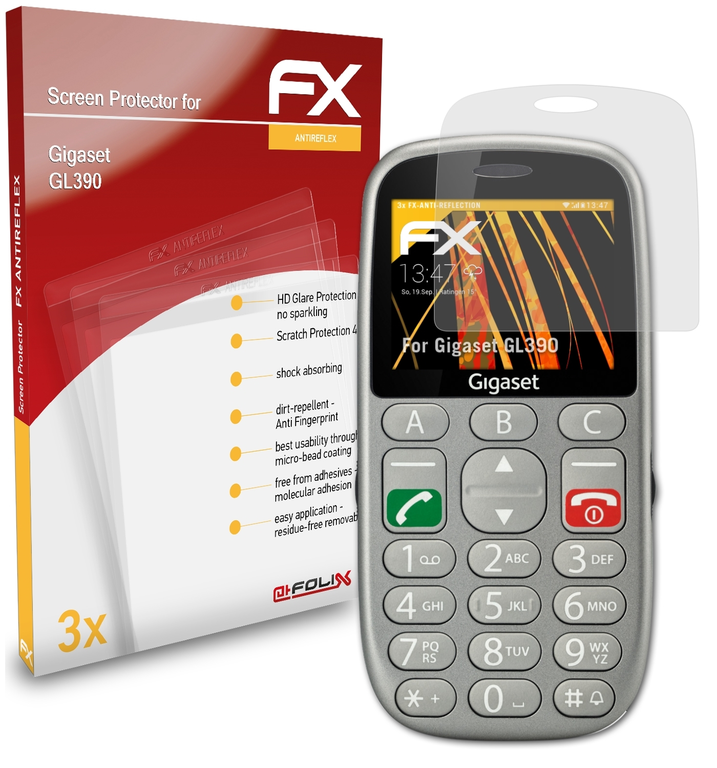 Gigaset GL390) Displayschutz(für FX-Antireflex ATFOLIX 3x