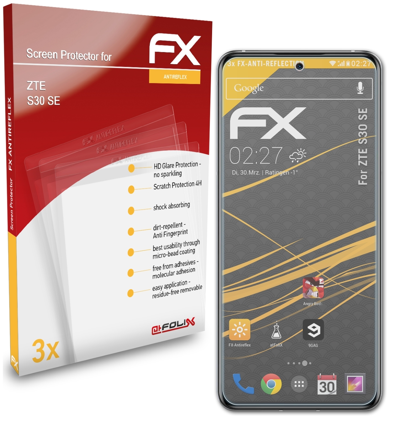 ATFOLIX 3x Displayschutz(für SE) ZTE FX-Antireflex S30