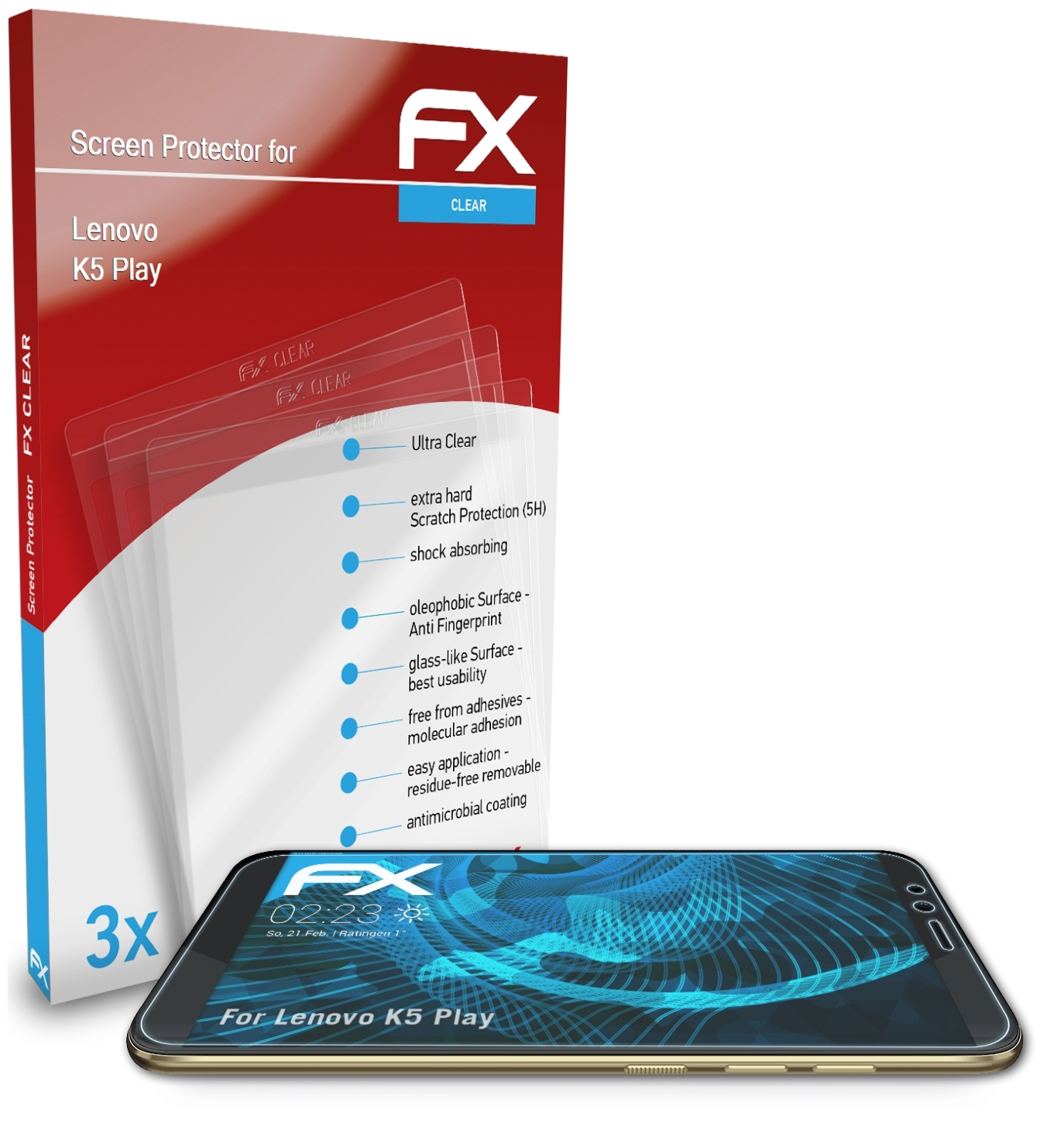 ATFOLIX 3x FX-Clear Lenovo Displayschutz(für K5 Play)