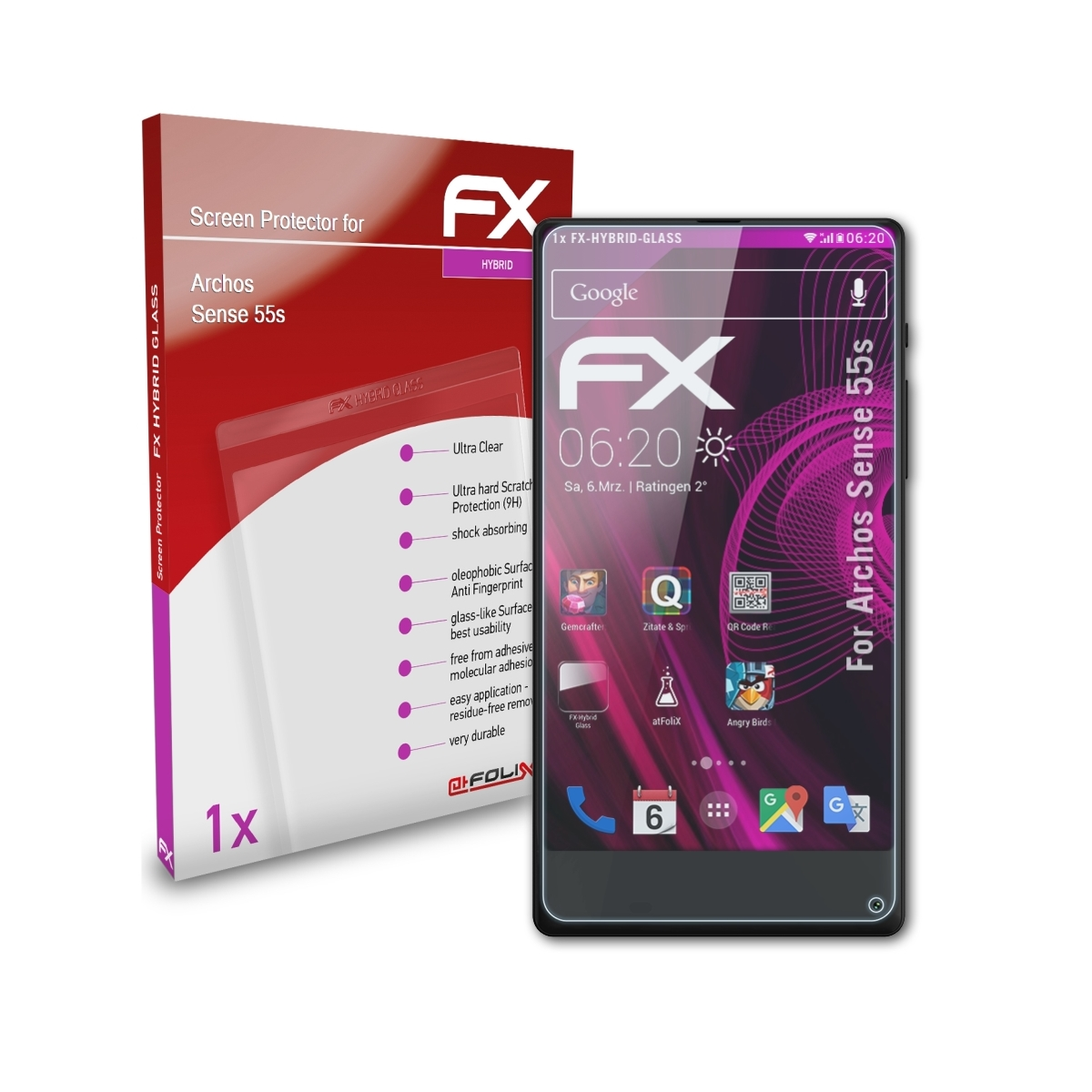 Archos Sense ATFOLIX FX-Hybrid-Glass 55s) Schutzglas(für