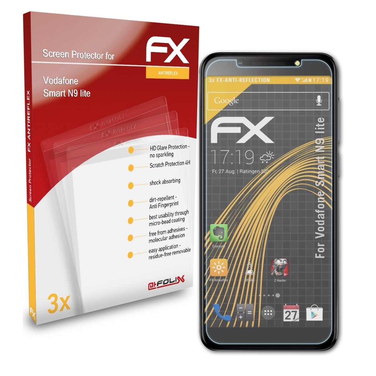 ATFOLIX 3x FX-Antireflex Displayschutz(für Vodafone Smart N9 lite)