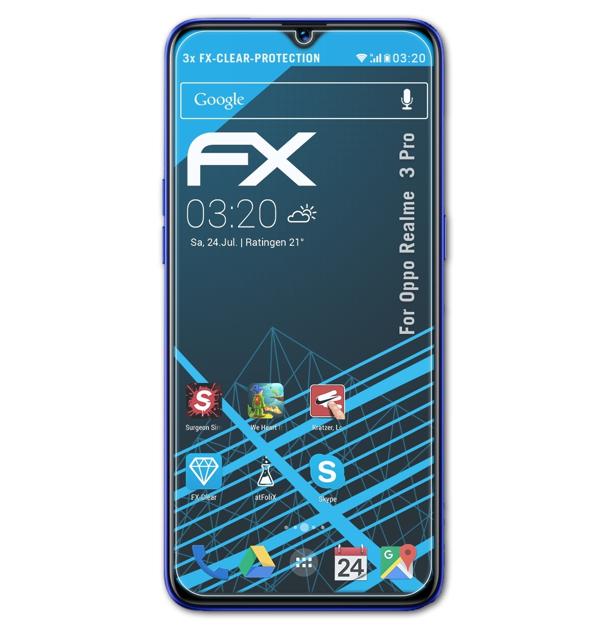 Realme 3 FX-Clear Oppo Displayschutz(für ATFOLIX 3x Pro)