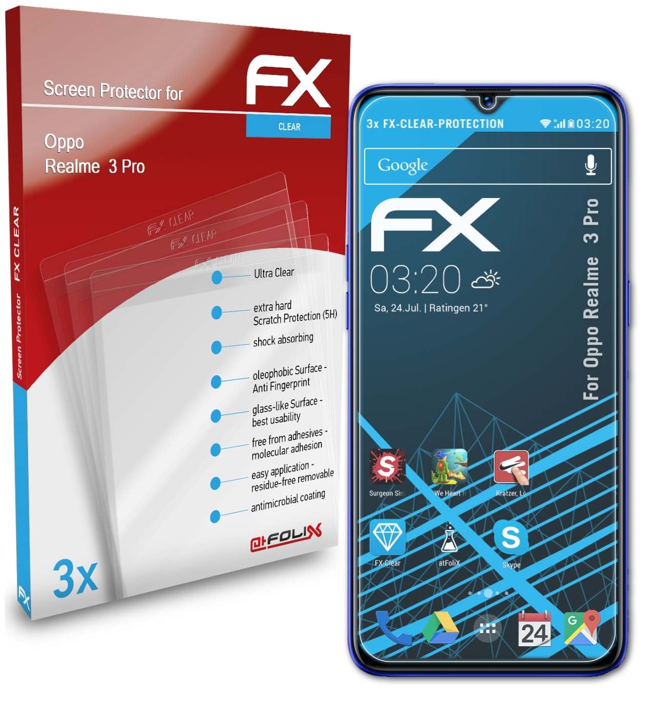 FX-Clear 3x ATFOLIX Displayschutz(für Oppo Pro) Realme 3