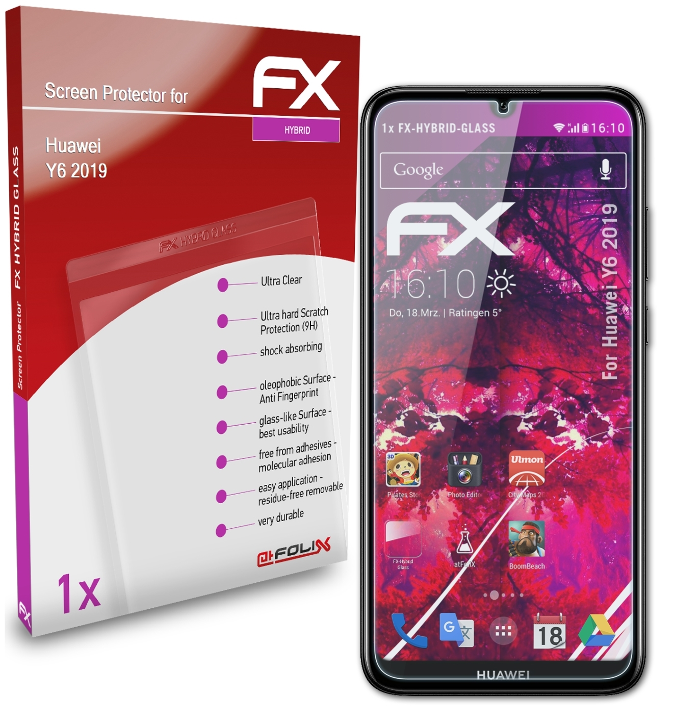 ATFOLIX FX-Hybrid-Glass Schutzglas(für Huawei Y6 2019)
