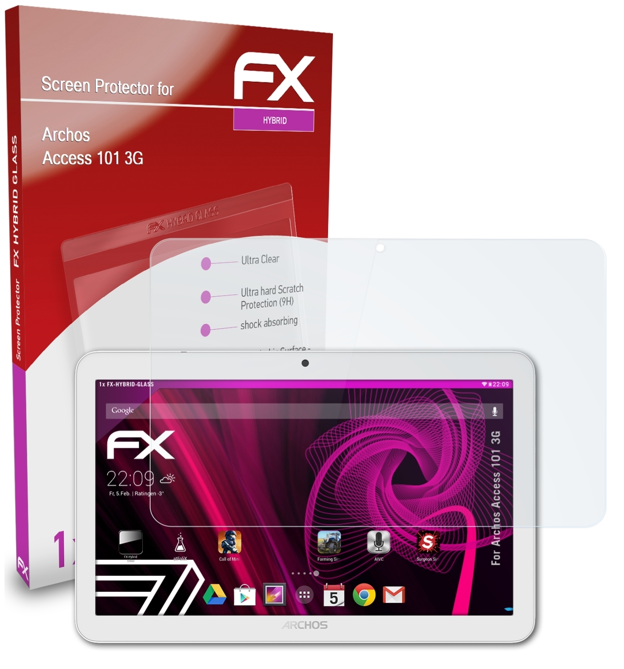 ATFOLIX FX-Hybrid-Glass 101 3G) Schutzglas(für Access Archos
