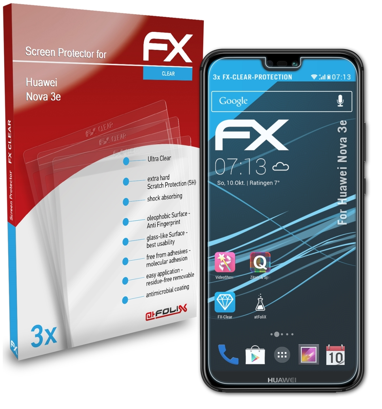 ATFOLIX 3x FX-Clear Displayschutz(für 3e) Huawei Nova