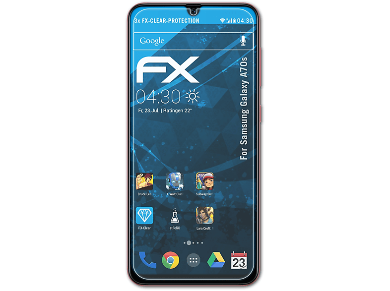 ATFOLIX Galaxy FX-Clear A70s) Samsung 3x Displayschutz(für