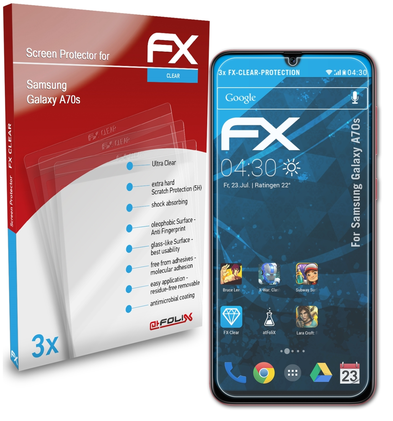 ATFOLIX 3x FX-Clear Displayschutz(für Galaxy Samsung A70s)