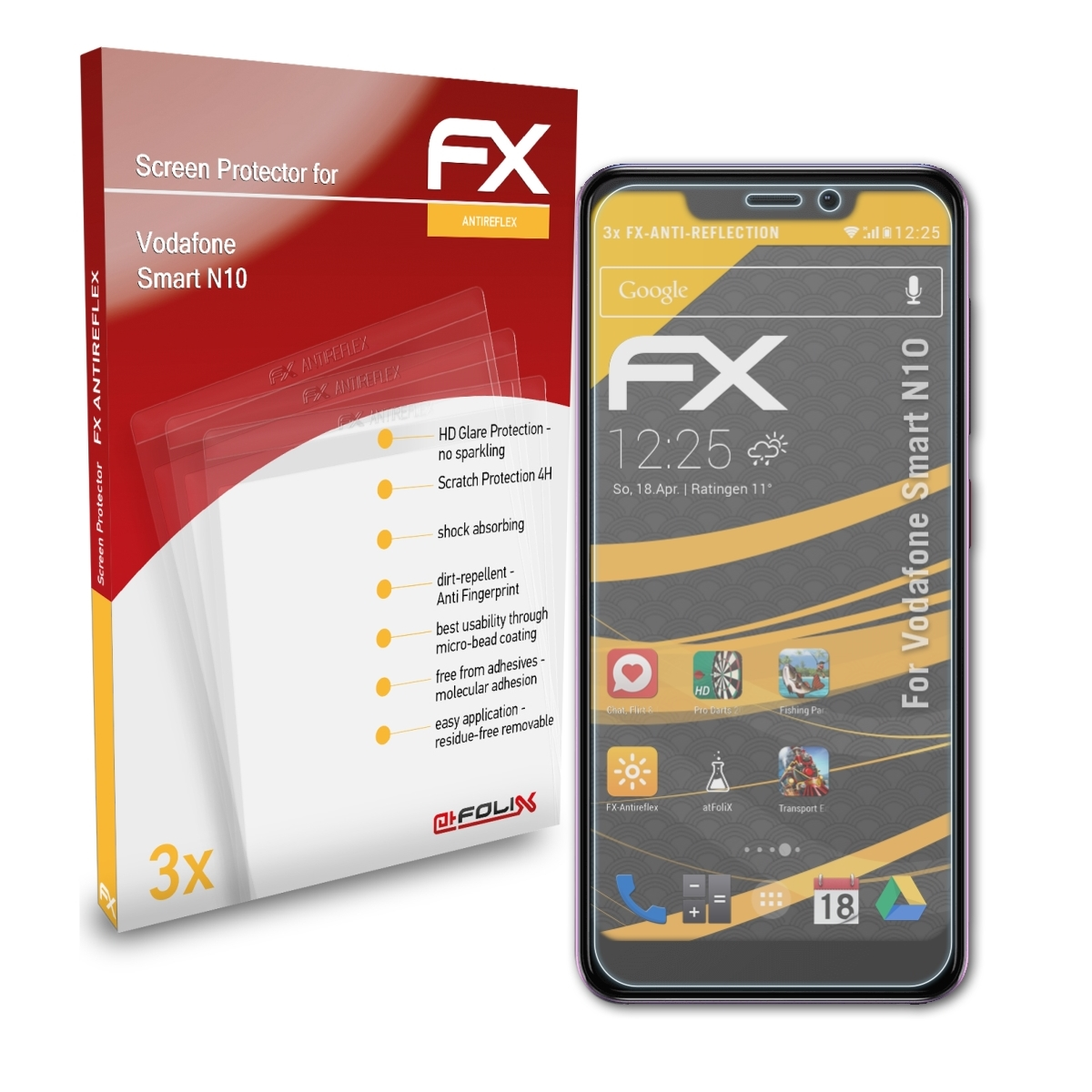 ATFOLIX 3x FX-Antireflex Vodafone Displayschutz(für N10) Smart