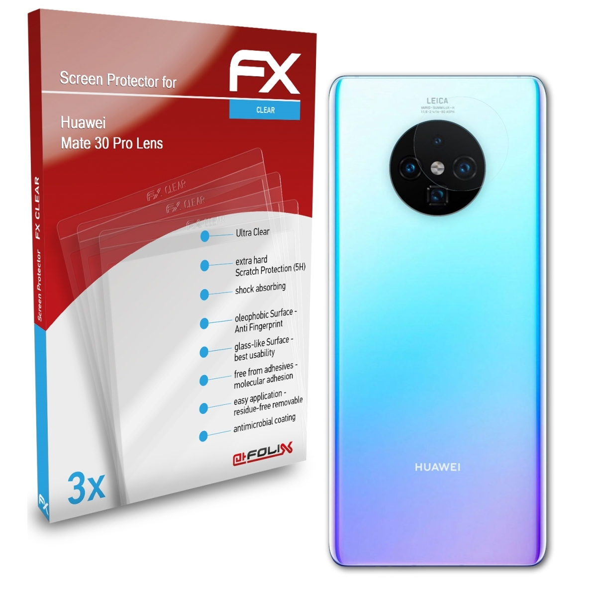 ATFOLIX 3x FX-Clear Displayschutz(für Pro Huawei (Lens)) Mate 30