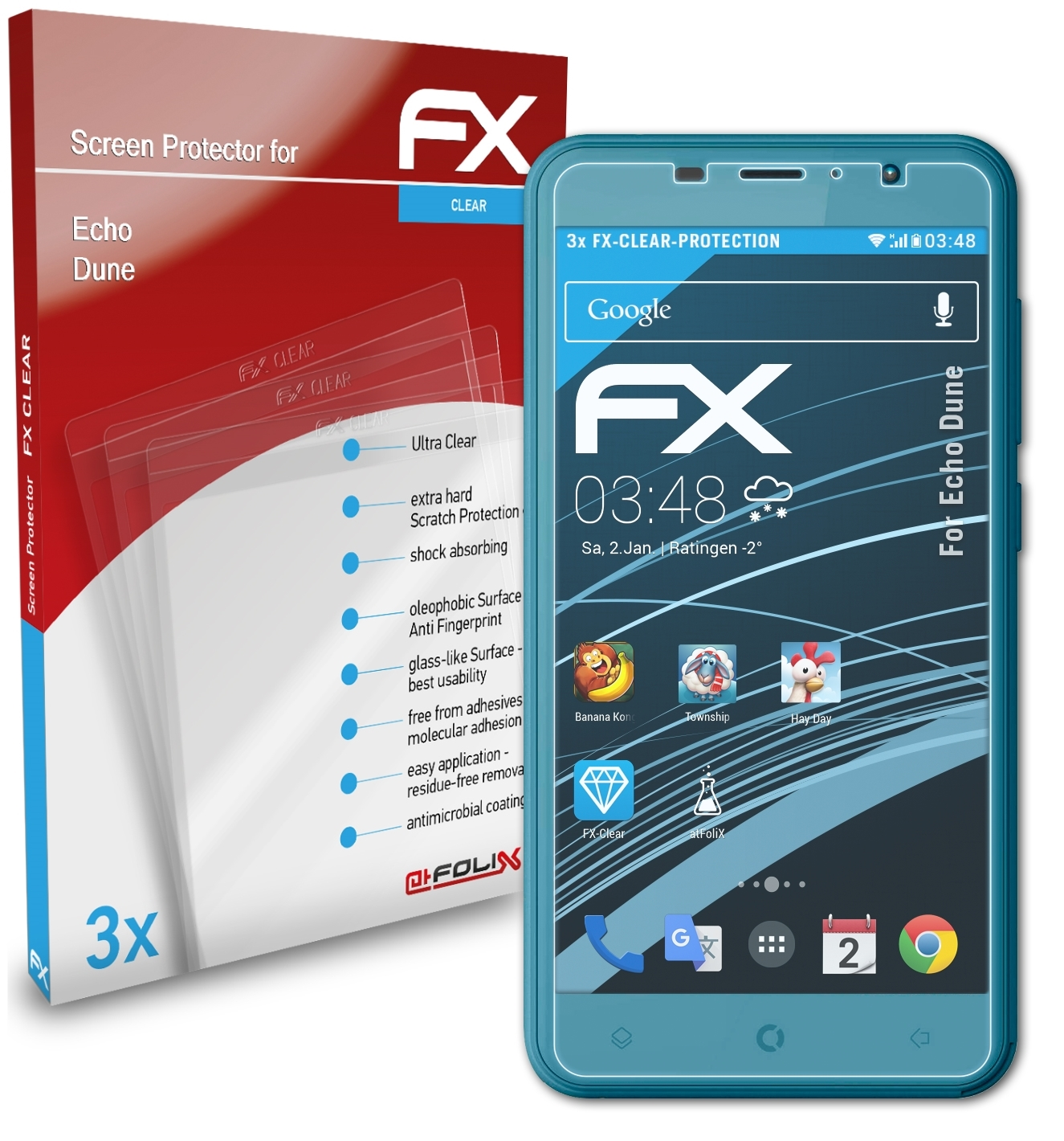3x ATFOLIX Dune) FX-Clear Displayschutz(für Echo