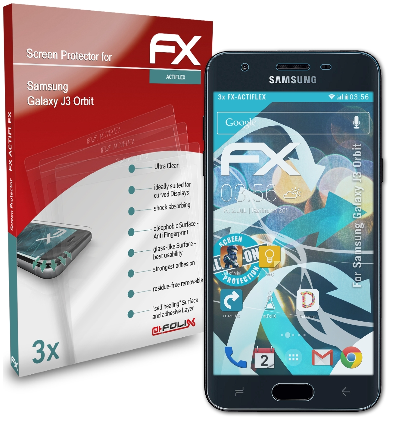 ATFOLIX 3x FX-ActiFleX Displayschutz(für Samsung J3 Orbit) Galaxy