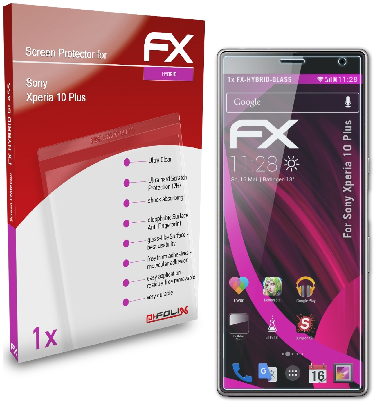 ATFOLIX FX-Hybrid-Glass Schutzglas(für Sony 10 Xperia Plus)