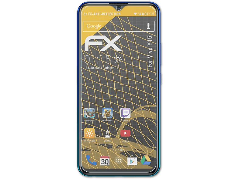 ATFOLIX 3x FX-Antireflex Displayschutz(für Vivo Y15)