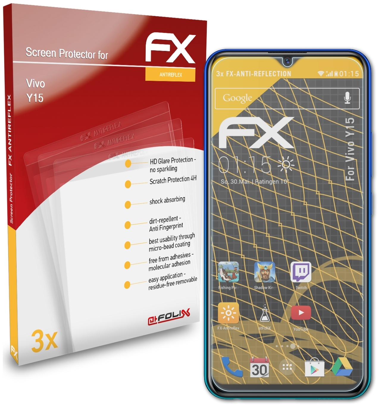 ATFOLIX 3x FX-Antireflex Displayschutz(für Vivo Y15)