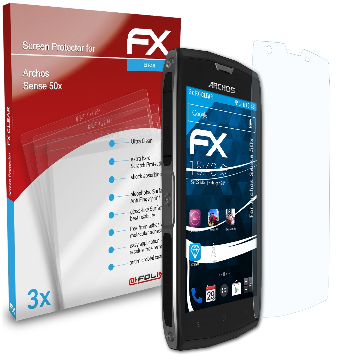 ATFOLIX 3x FX-Clear 50x) Archos Sense Displayschutz(für