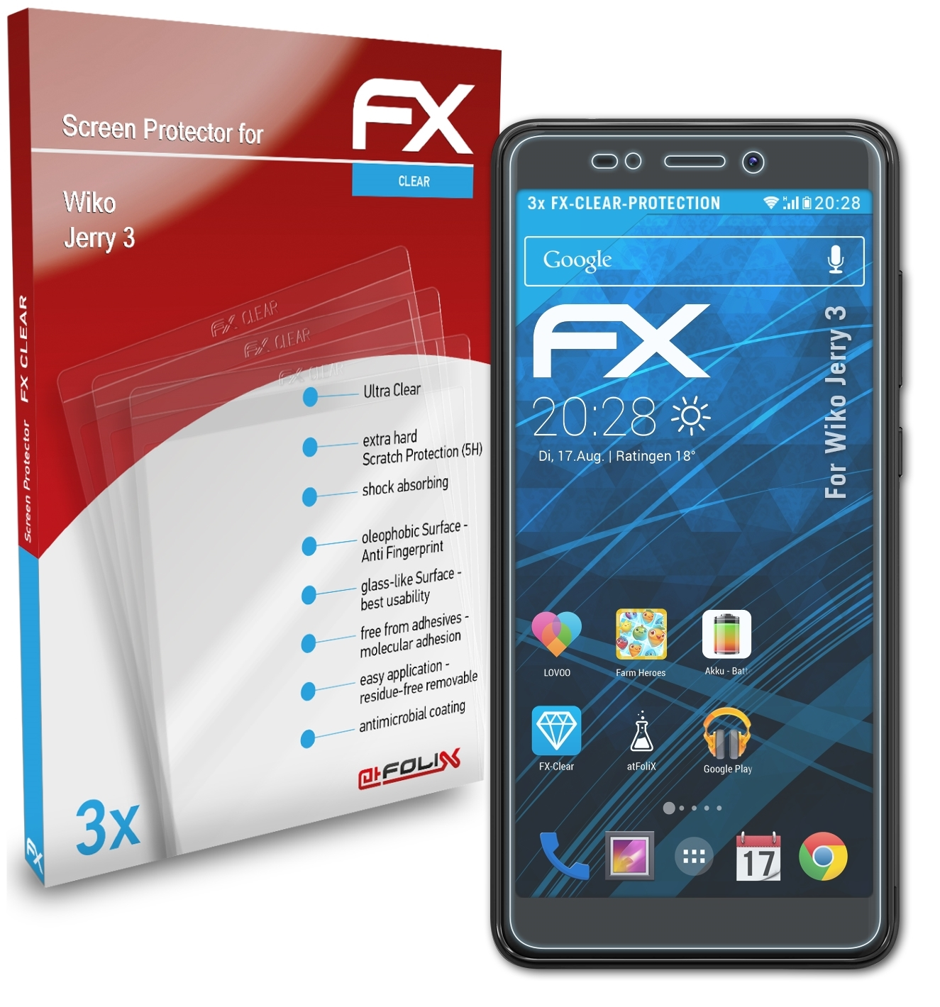 ATFOLIX 3x FX-Clear Displayschutz(für Wiko Jerry 3)