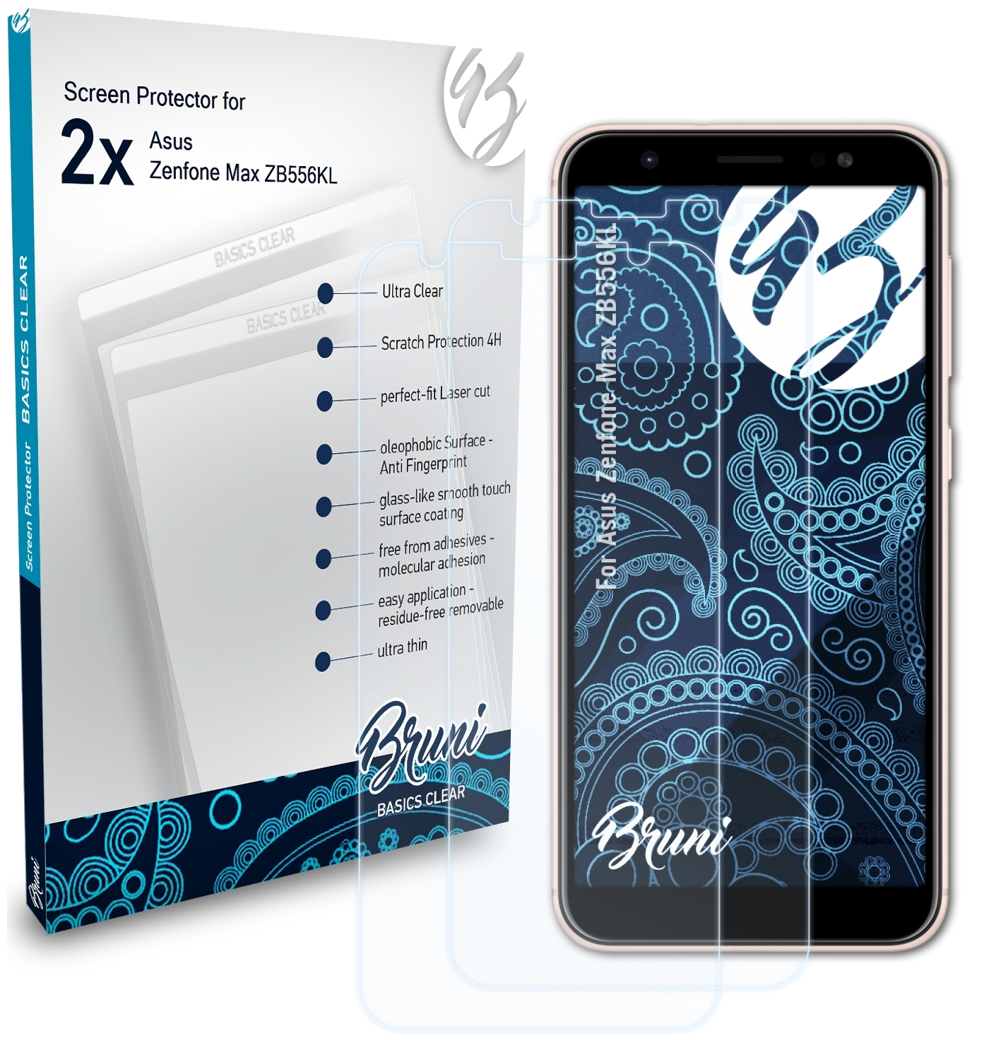 BRUNI 2x Basics-Clear Zenfone Asus Schutzfolie(für Max (ZB556KL))