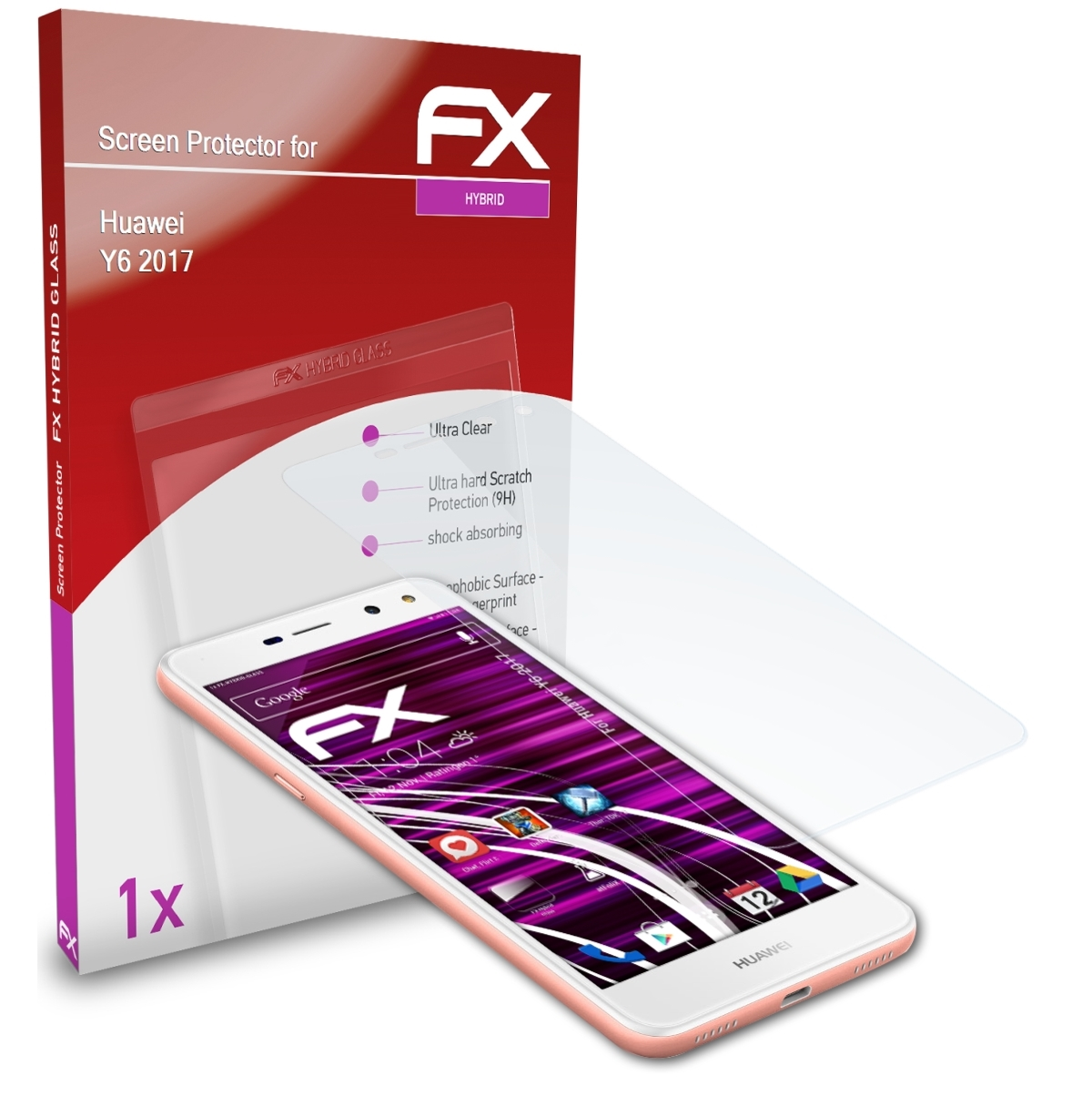 ATFOLIX FX-Hybrid-Glass Schutzglas(für Huawei 2017) Y6